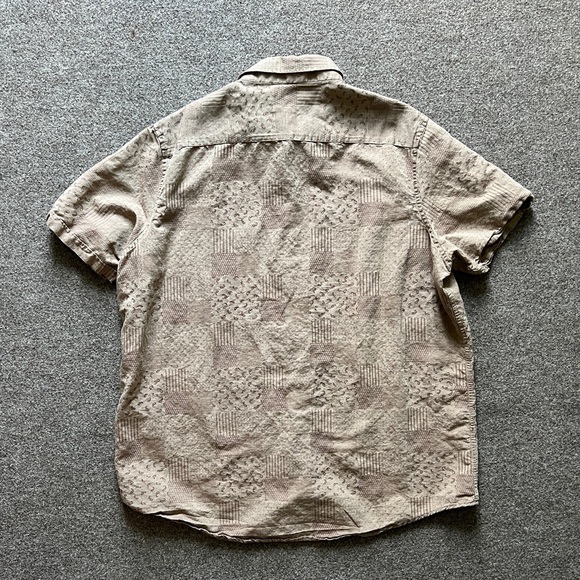 Tasso Elba Brown Tan Paisley Patchwork Short Sleeve Button Shirt Linen Blend XXL - Picture 10 of 10
